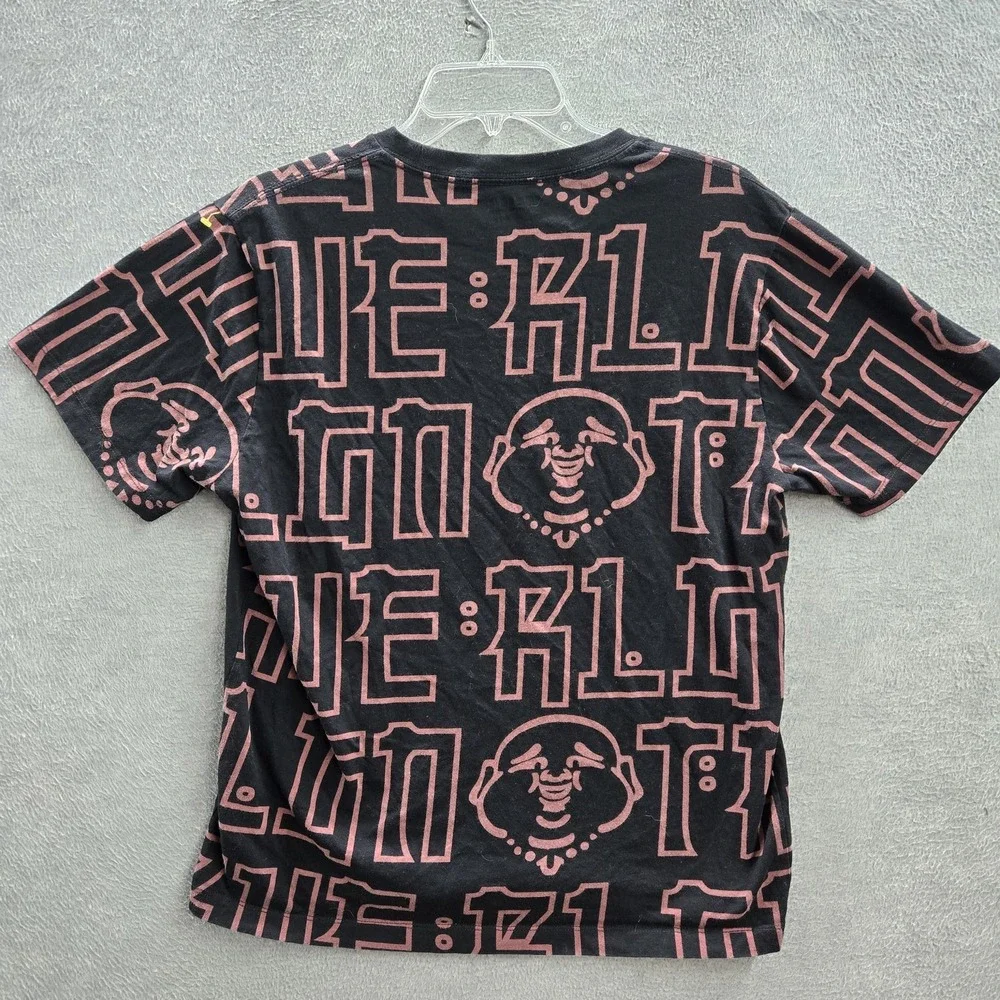 True Religion Men Shirt L Black Graphic Buddha Tee Logo Short Sleeve